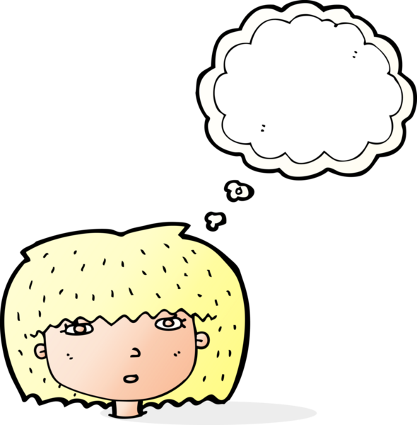 Bir insan tarafından çizilmiş düşünce baloncuklu kadın yüzü.