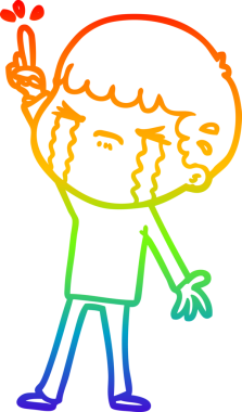 Gökkuşağı gradyan çizimi bir insan tarafından çizilmiş ağlayan bir karikatür adamı çiziyor.