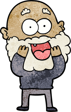 Çizgi film delisi, mutlu, sakallı, bir insan tarafından çizilmiş.