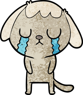 Bir insan tarafından çizilmiş şirin bir çizgi film köpeği ağlıyor.