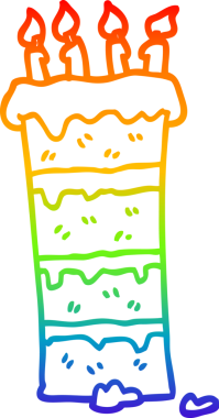 Gökkuşağı gradyan çizgisi bir insan tarafından çizilmiş büyük bir doğum günü pastasının çizimi