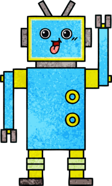 Bir insan tarafından çizilmiş bir robotun retro grunge dokusu