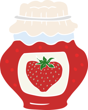 Bir insan tarafından çizilmiş çilek reçeli kavanozunun düz renk çizimi