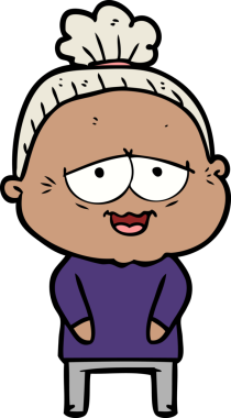 Bir insan tarafından çizilmiş mutlu yaşlı kadın çizgi filmi.