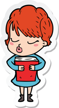 Bir insan tarafından çizilmiş, gözleri kapalı bir karikatür kadının çıkartması.