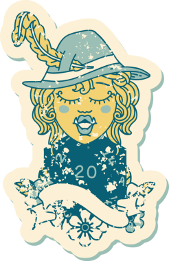 Retro Dövme Tarzı Bir insan tarafından çizilmiş 20 zarlı yarı ork ozan karakteri