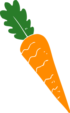 Bir insan tarafından çizilmiş düz renkli çizgi film havucu.