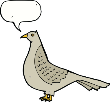 Bir insan tarafından çizilmiş konuşma balonlu çizgi film kuşu.