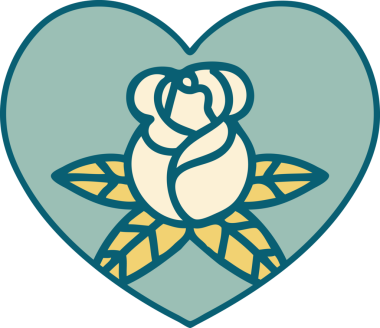 Bir insan tarafından çizilmiş kalp ve çiçeklerin ikonik dövme şekli