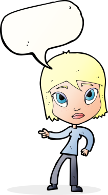 Bir insan tarafından çizilmiş konuşma balonu olan bir kadını gösteren çizgi film.