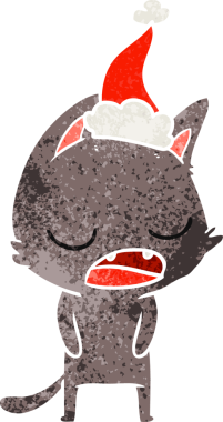 Konuşan kedi eli bir insanın çizdiği Noel Baba şapkasının eski çizgi filmini çizdi.