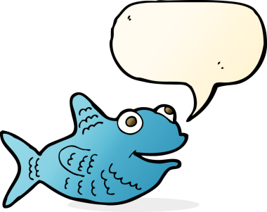 Bir insan tarafından çizilmiş konuşma balonlu mutlu balık çizgi filmi.