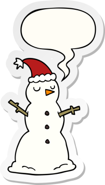 Bir insan tarafından çizilmiş konuşma balonu çıkartmalı kardan adam.