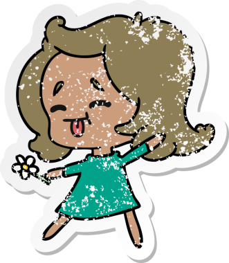 Bir insan tarafından çizilmiş tatlı kawai kızının serbest sticker 'ı.