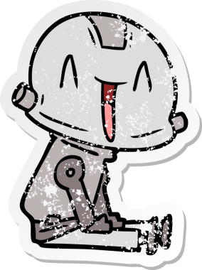 Bir insan tarafından çizilmiş karikatür robotunun sıkıntılı çıkartması.