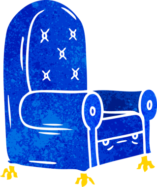 Bir insan tarafından çizilmiş mavi bir koltuğun karalaması.