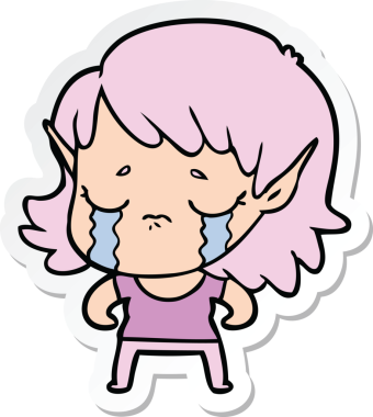 Bir insan tarafından çizilmiş ağlayan bir elf kızının çıkartması.