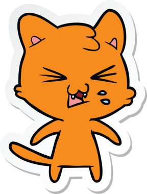 Bir insan tarafından çizilmiş, tıslayan bir kedinin çıkartması.