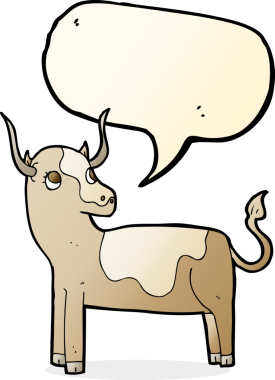 Bir insan tarafından çizilmiş konuşma balonlu bir inek.