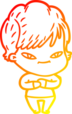 Bir insan tarafından çizilmiş mutlu bir kadının çizgi çizimi.