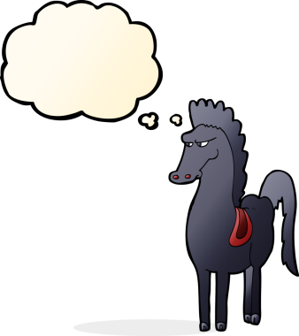 Bir insan tarafından çizilmiş düşünce baloncuklu çizgi film atı.