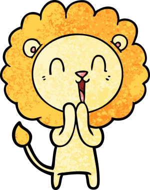 Bir insan tarafından çizilmiş gülen aslan çizgi filmi.