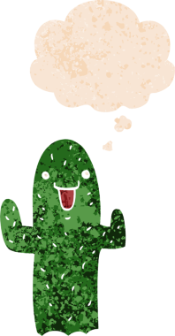 Düşünce baloncuğu olan çizgi film kaktüsleri bir insan tarafından çizilmiş dertli retro desenli.