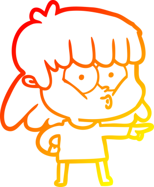 Bir insan tarafından çizilmiş, çizgi film karakteri ıslık çalan bir kız çizimi