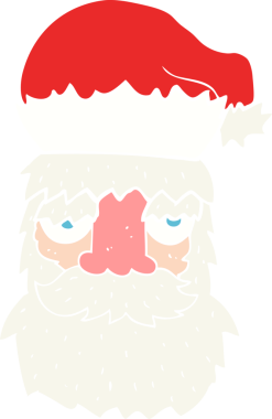 Bir insan tarafından çizilmiş yorgun Noel Baba yüzünün düz renk çizimi