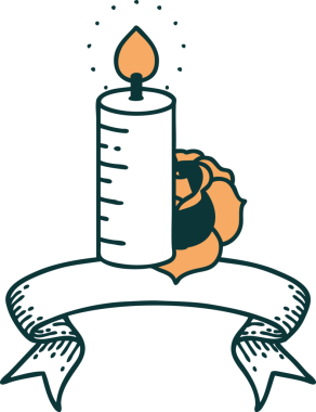 Geleneksel dövmeli bir mum ve bir insan tarafından çizilmiş bir gül.