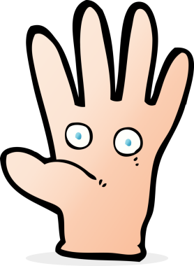 Bir insan tarafından çizilmiş gözleri olan çizgi film eli.