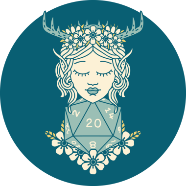 Retro Dövme Tarzı Elf Karakteri Nautral 20 zar bir insan tarafından çizilmiş