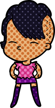 Bir insan tarafından çizilmiş şaşı çizgi film kızı.