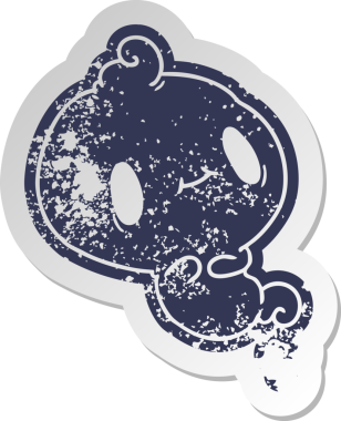 Bir insan tarafından çizilmiş kawai sevimli bir hayaletin sıkıntılı eski çizgi film çıkartması.