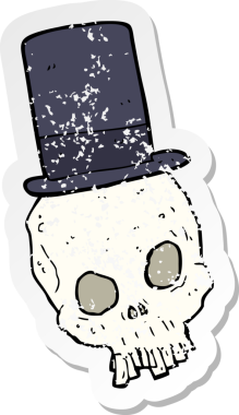 Bir insan tarafından çizilmiş silindir şapkalı bir kafatası çıkartması.