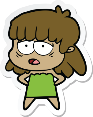 Bir insan tarafından çizilmiş yorgun bir karikatür çıkartması.