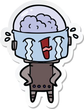 Bir insan tarafından çizilmiş ağlayan bir robot çıkartması.