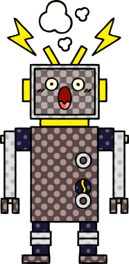 Bir insan tarafından çizilmiş arızalı bir robotun çizgi roman tarzı