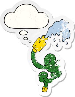 Düşünce baloncuklu çizgi film hortumları insan tarafından çizilmiş yıpranmış bir çıkartma gibi.