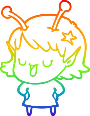 gökkuşağı gradyan çizimi mutlu bir uzaylı kız çizgi filmi bir insan tarafından çizildi