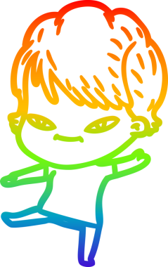 gökkuşağı gradyan çizimi bir insan tarafından çizilmiş mutlu bir kadın çizgi