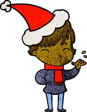 Bir insan tarafından çizilmiş Noel Baba şapkası takan bir kadının el yapımı karikatürü.