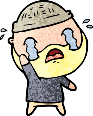 Çizgi film sakallı adam ağlayarak bir insan tarafından çizilmiş el sallıyor.