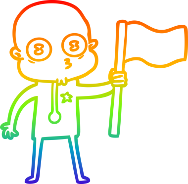 Gökkuşağı gradyan çizgi çizimi Bir insan tarafından çizilmiş garip kel uzay adamı