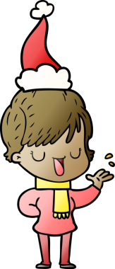 Bir insanın çizdiği Noel Baba şapkasıyla konuşan bir kadının el çizimi karikatürü.