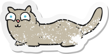 Bir insan tarafından çizilmiş bir karikatür kedinin gerilmiş çıkartması.