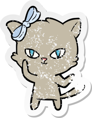 Bir insan tarafından çizilmiş şirin bir çizgi film kedisinin sıkıntılı çıkartması.