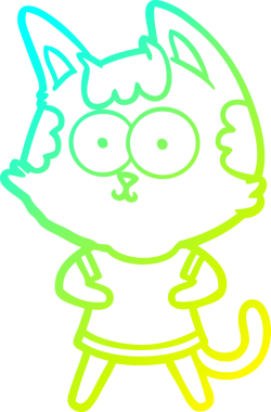 Bir insan tarafından çizilmiş mutlu çizgi film kedisinin soğuk gradyan çizgisi.