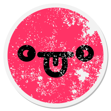 Bir insan tarafından çizilmiş şaşı gözlü dairesel çıkartma.