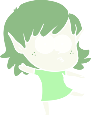 Düz renkli çizgi film elf kızı bir insan tarafından çizilmiş.